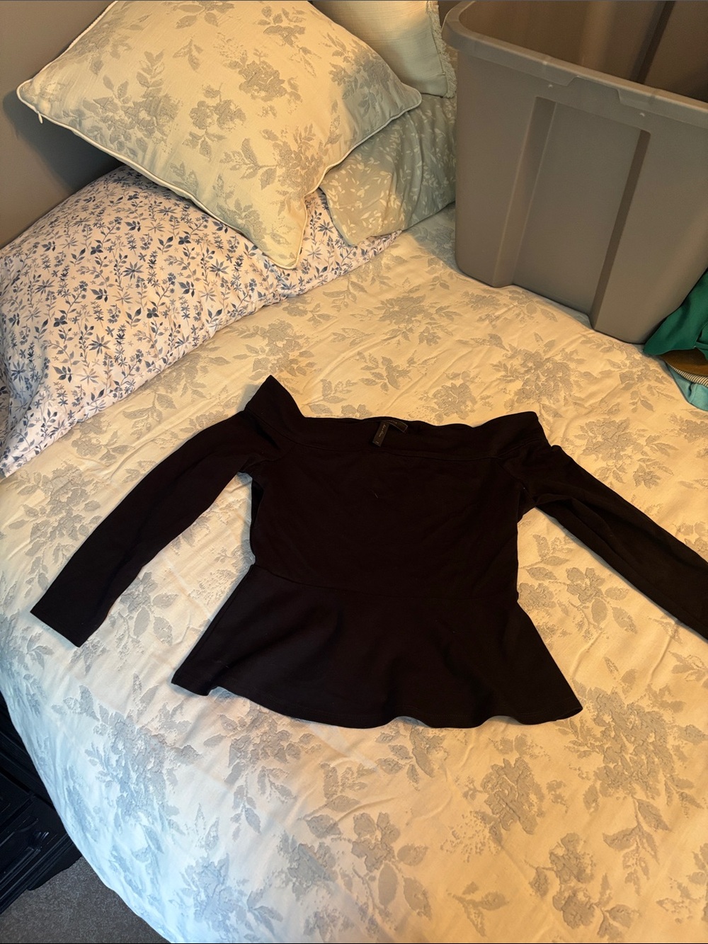 BCBGMaxAzria Black Off-Shoulder Peplum Top